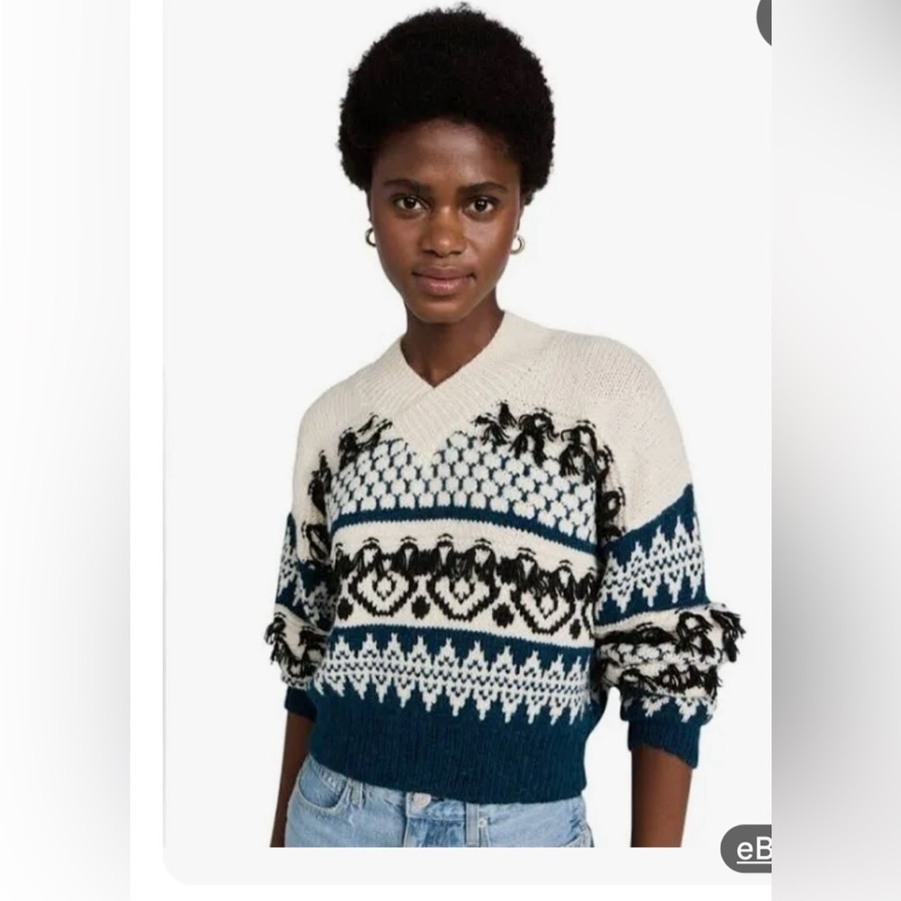 AMO Women's alpaca fringe pullover suéter - Picture 2 of 6